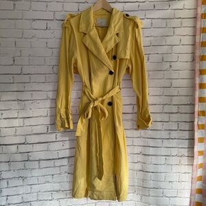 Butter Yellow Linen Blend Trench Coat with Belt